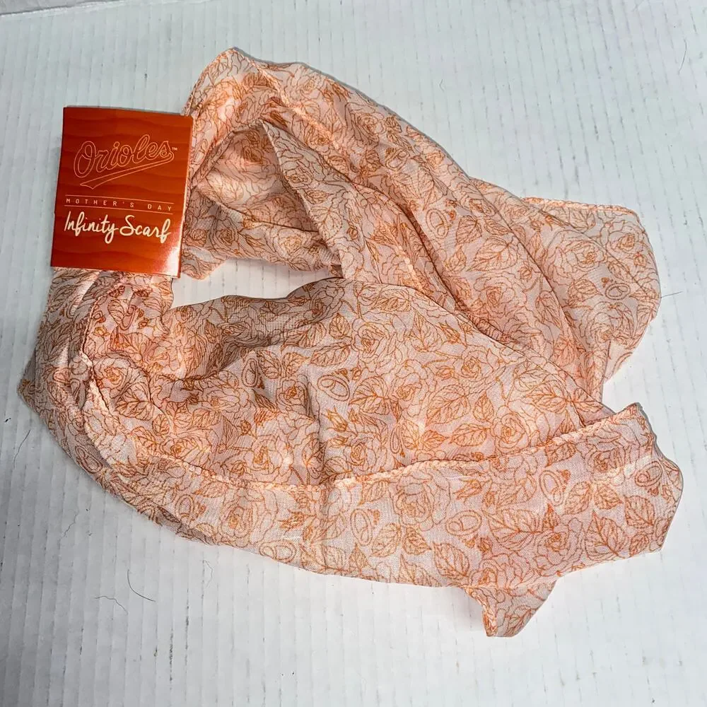 NWT Baltimore Orioles MLB Mother's Day orange White Floral Infinity Scarf Womens